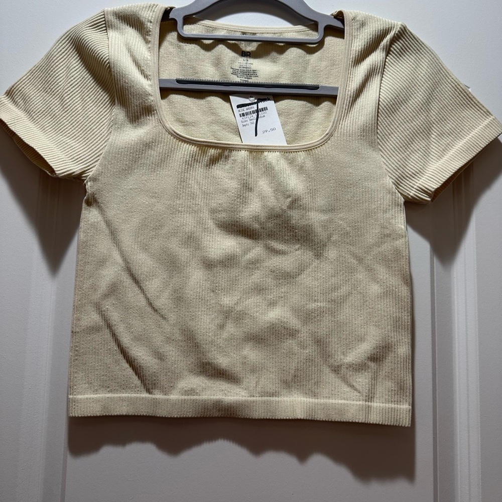 Brass Plum Cream Ribbed Square Neck Top